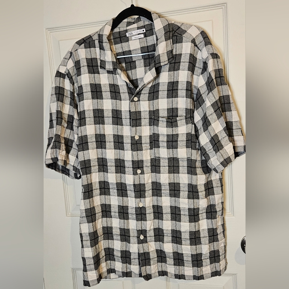 Zara Black and White Plaid Casual Shirt